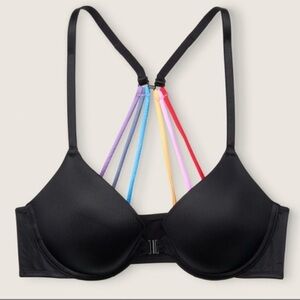 PINK Victoria's Secret Black Bra with Rainbow Straps